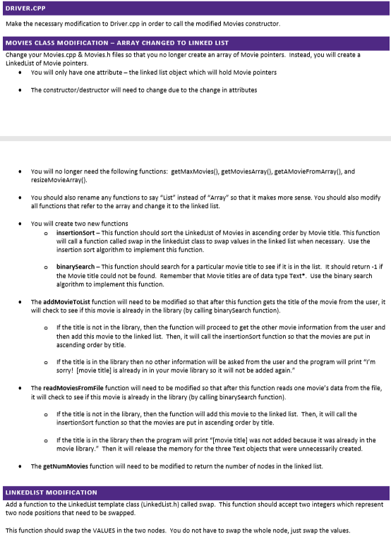  DRIVER.CPP Make the necessary modification to Driver.cpp in order to call