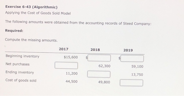  Exercise 6-43 (Algorithmic) Applying the Cost of Goods Sold Model The