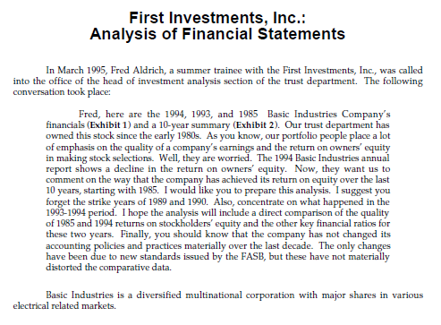 Read the First Investments Case from the Harvard Case pack and as