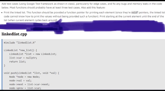  Add test cases (using Google Test framework as shown in class),
