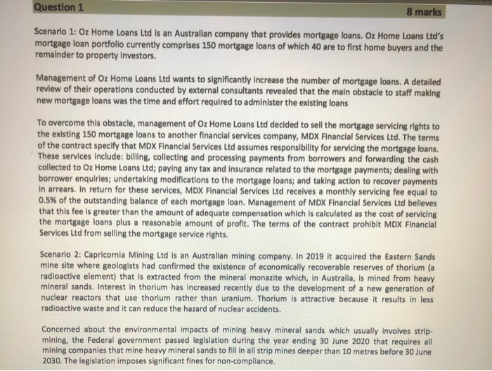  Just answer the part (c) for Scenario 2 Question 1 8