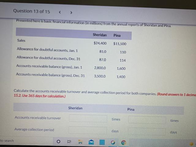  Presented here is basic financial information (in millions) from the annual