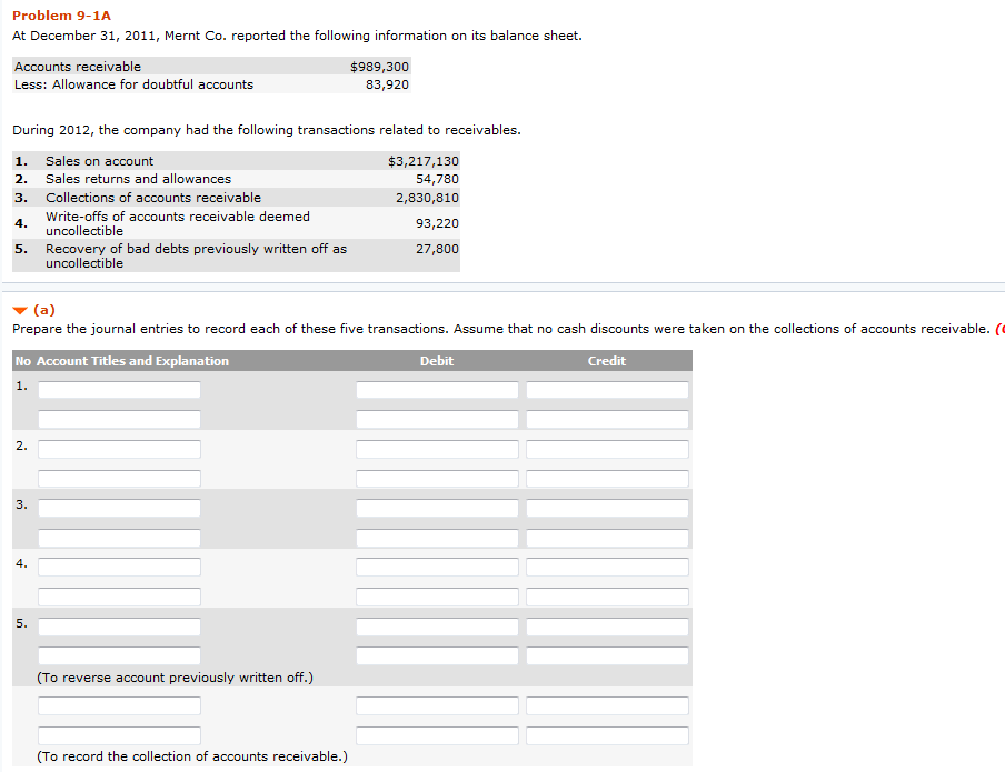 Problem 9-1A At December 31, 2011, Mernt Co. reported the following