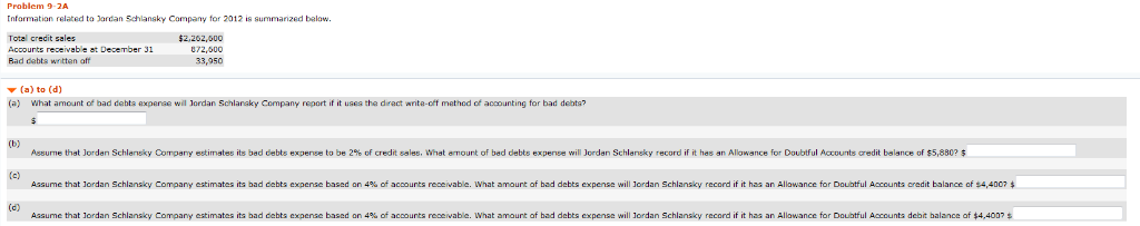 information on its balance sheet. Accounts receivable $989,300 83,920 Less: Allowance for