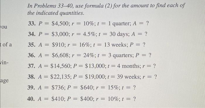 Q 35 , 39 In Problems 33-40, use formula (2) for the