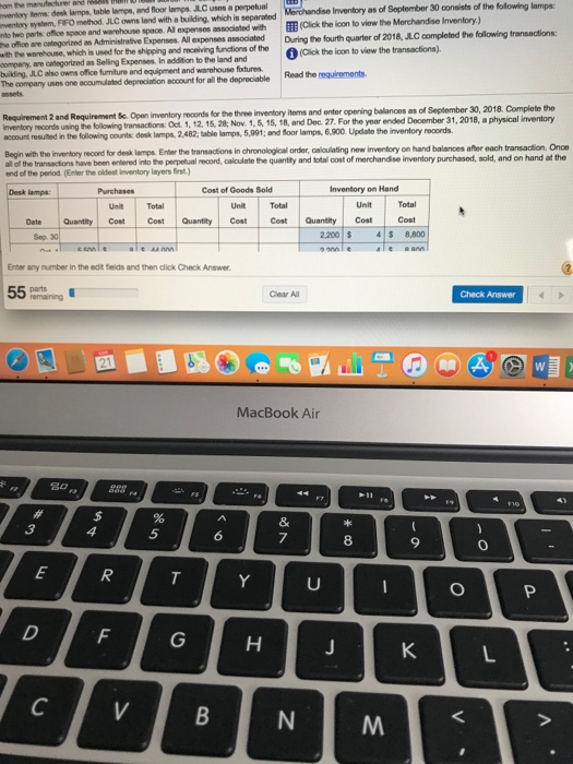  Next prepare complete the inventory record for table lamps. Enter the