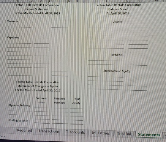 the part I need please, the financial statements only. The following balances