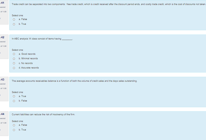 41 Trade credit can be separated into two components: free trade
