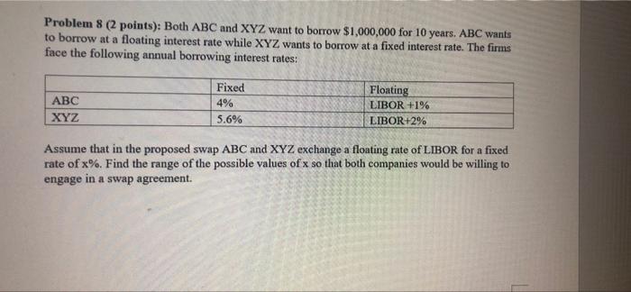  Problem 8 (2 points): Both ABC and XYZ want to borrow