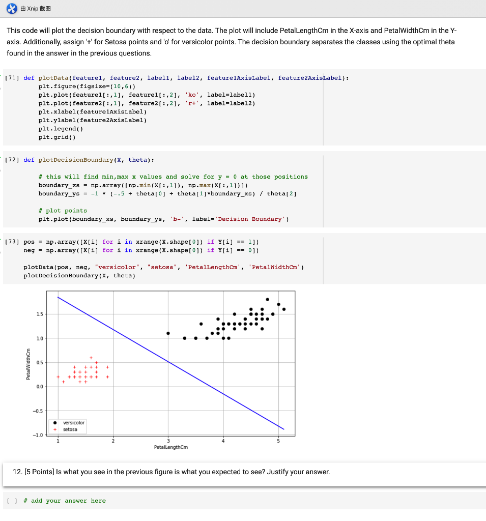 please answer question 12 This code will plot the decision boundary with