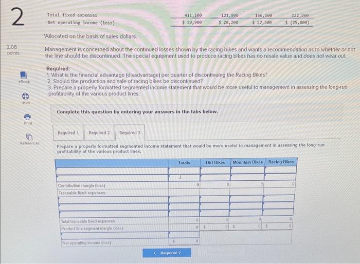 and a racing bike. Data on sales and expenses for the past