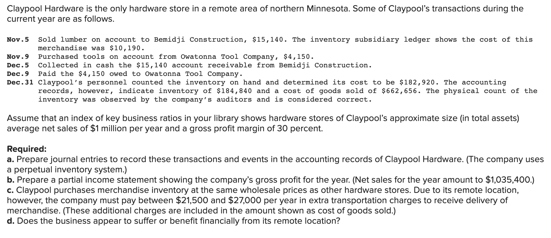  Claypool Hardware is the only hardware store in a remote area