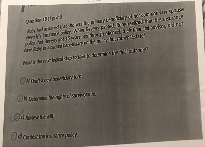  Question 101 point) Ruby had assumed that she was the primary