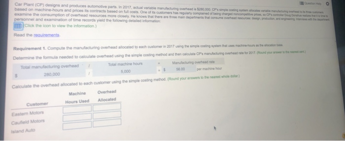 prices, so CP's co alloca 1. Compute the manufacturing overhead allocated to