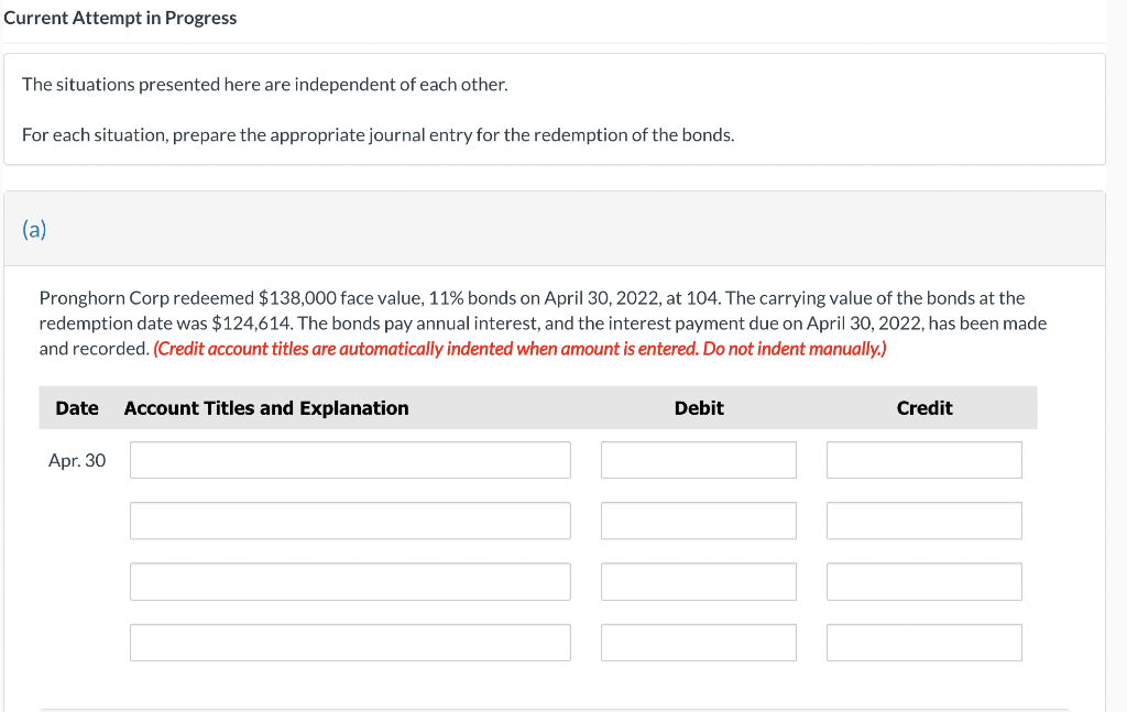  Current Attempt in Progress The situations presented here are independent of