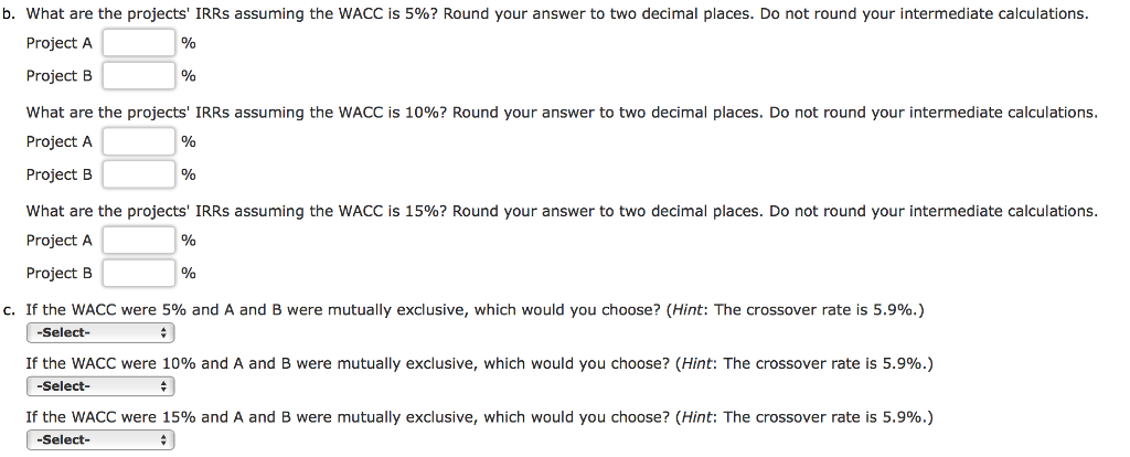 following cash flows (in millions): $15 Project A -$29 $13 $3 Project