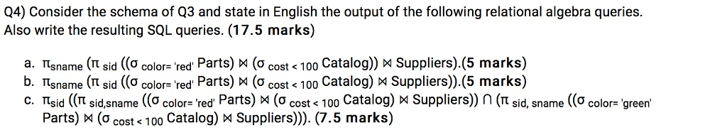 write the resulting SQL queries. Q4) Consider the schema of Q3