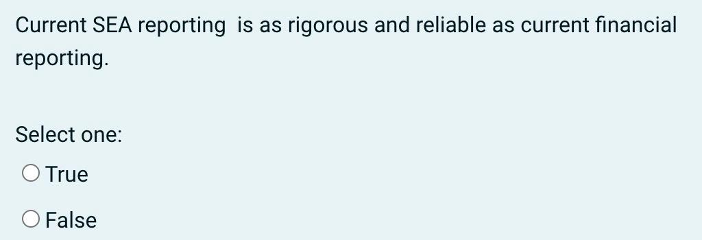Current SEA reporting is as rigorous and reliable as current financial