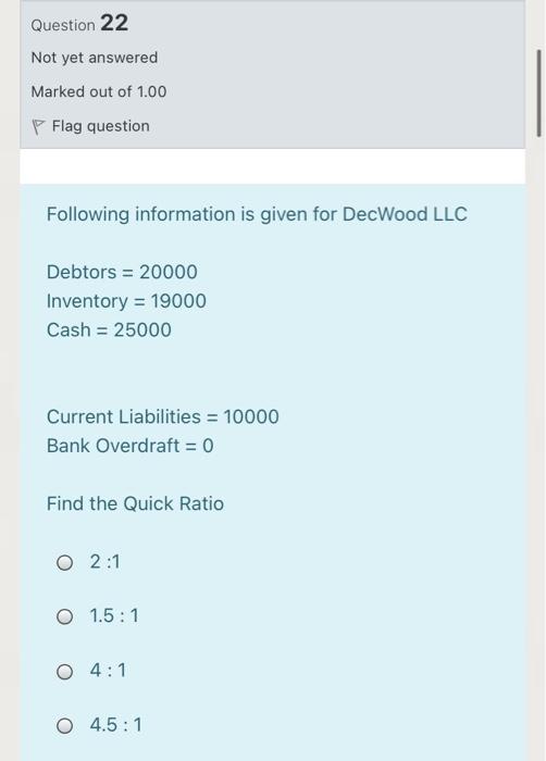 I want a quick solution without explanation Question 22 Not yet answered