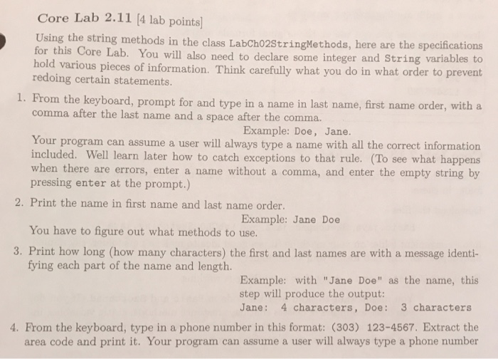  Core Lab 2.11 [4 lab points] Using the string for this