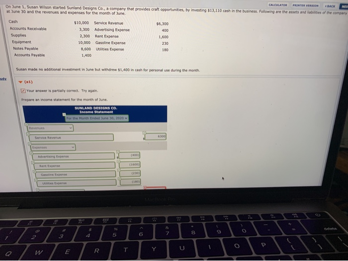  prepare an owners equity statement CALCULATOR PRINTER VERSION BACK On June
