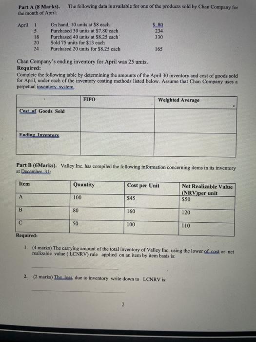  need part A and B Part A (8 Marks). the month