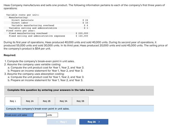  Compute the unit product cost for Year 1, Year 2, and