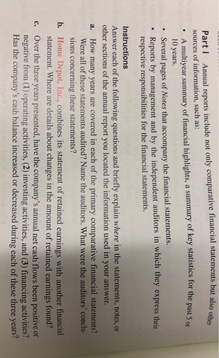  Part I Annual reports include not only comparative financial statements sources