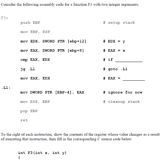  Consider the following assembly code for a function F3 with two