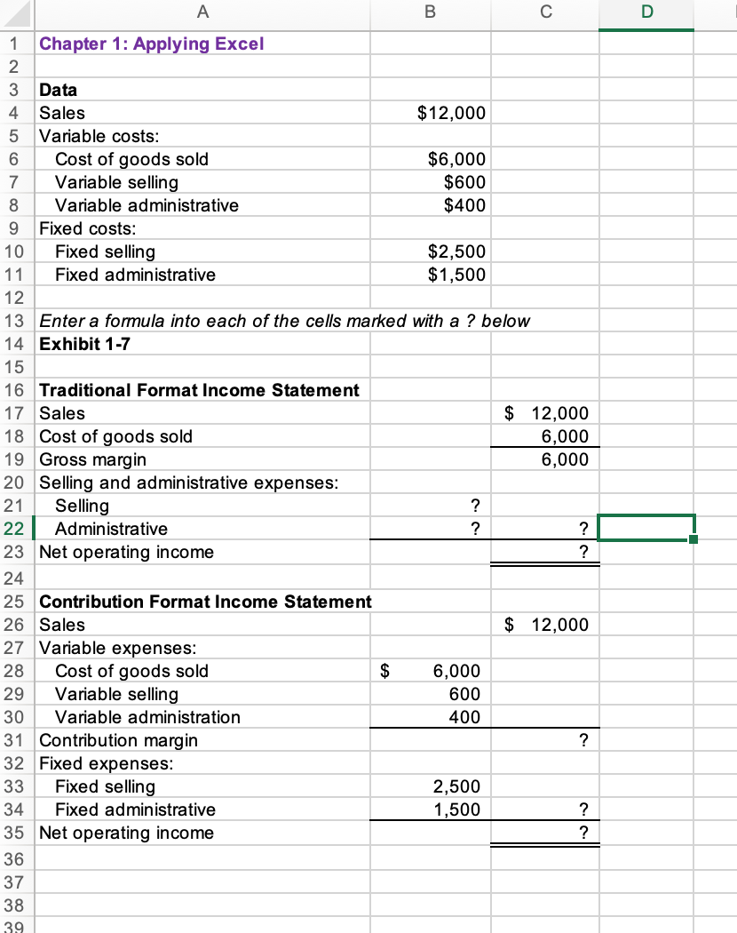  Check your worksheet by changing the variable selling cost in the