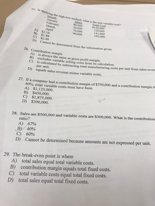  In applying the high-low method, what is the unit variable cost?