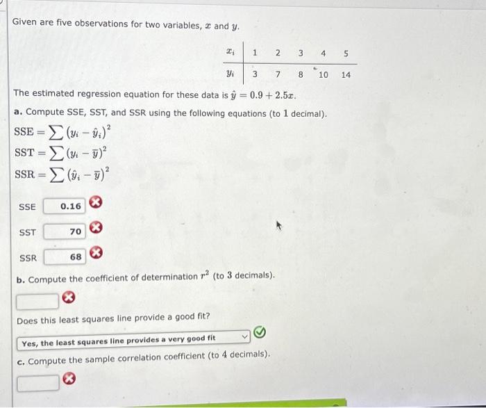 please help! Given are five observations for two variables, x and y.