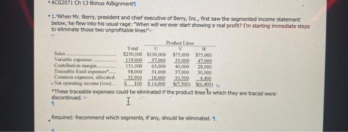1 ACG2071 Ch 13 Bonus Asignment . 1. When Mr. Berry, president