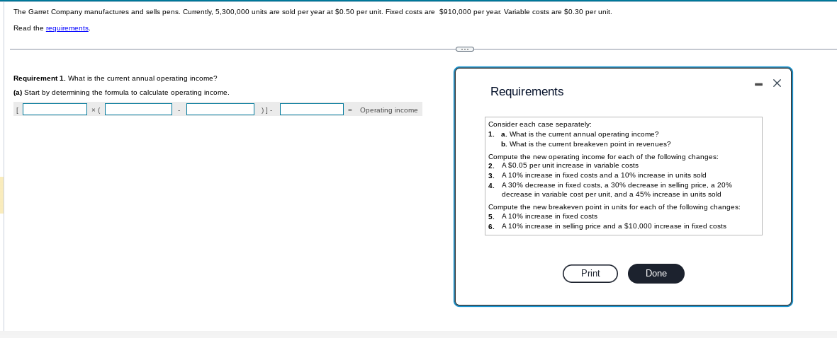 Read the Requirement 1. What is the current annual operating income?