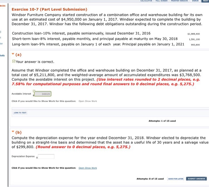  Help with part B. RCES Exercise 10-7 (Part Level Submission) Windsor