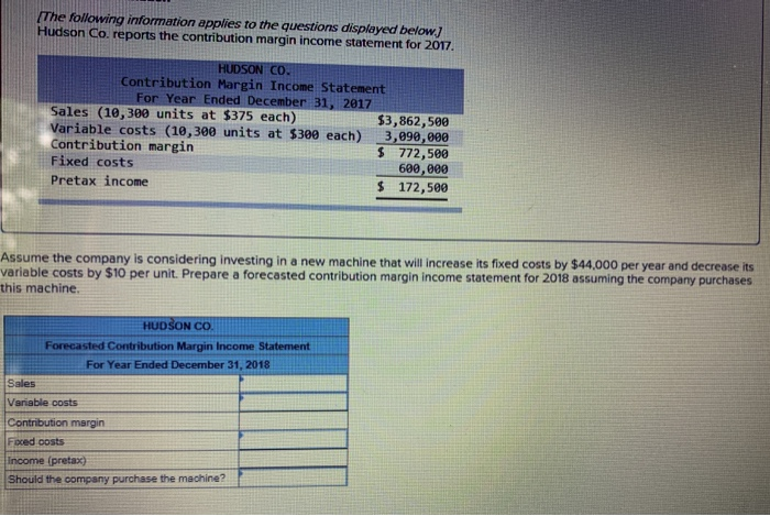  Hudson Co. Contribution margin Income Statement - For year ended December