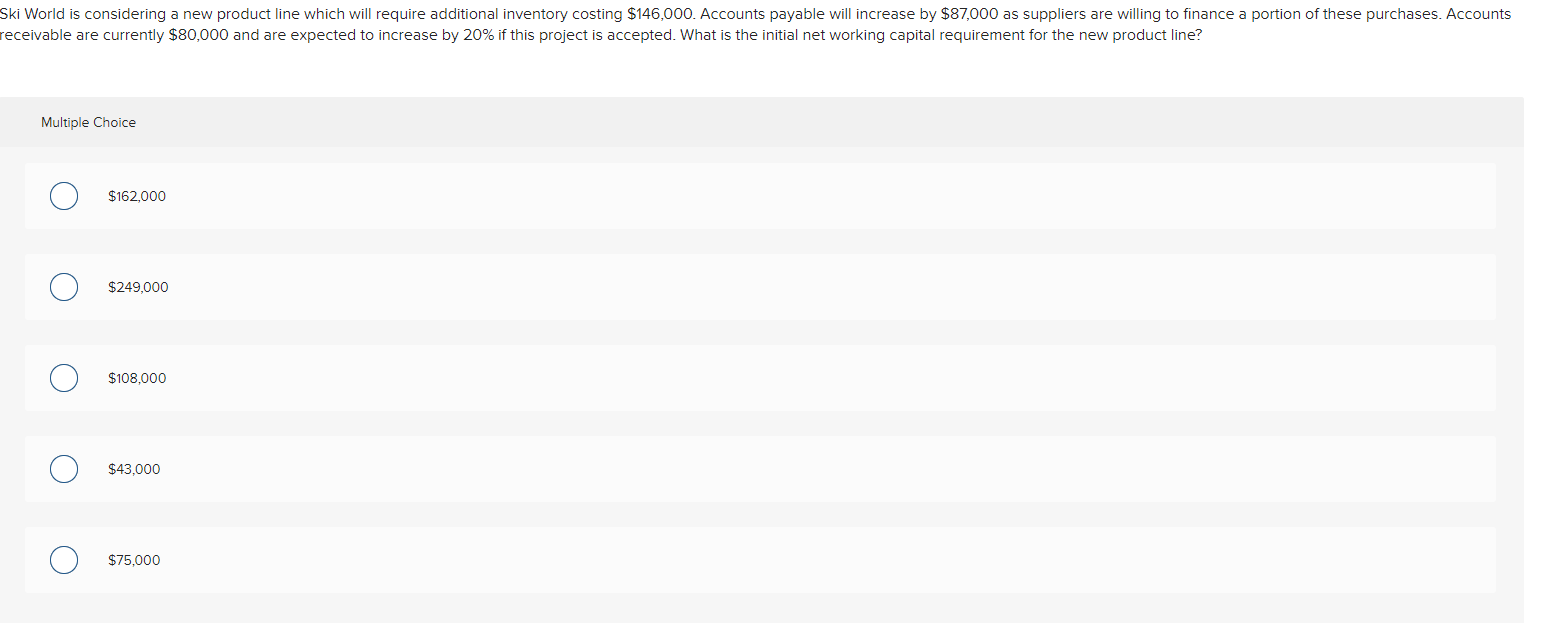 Ski World is considering a new product line which will require