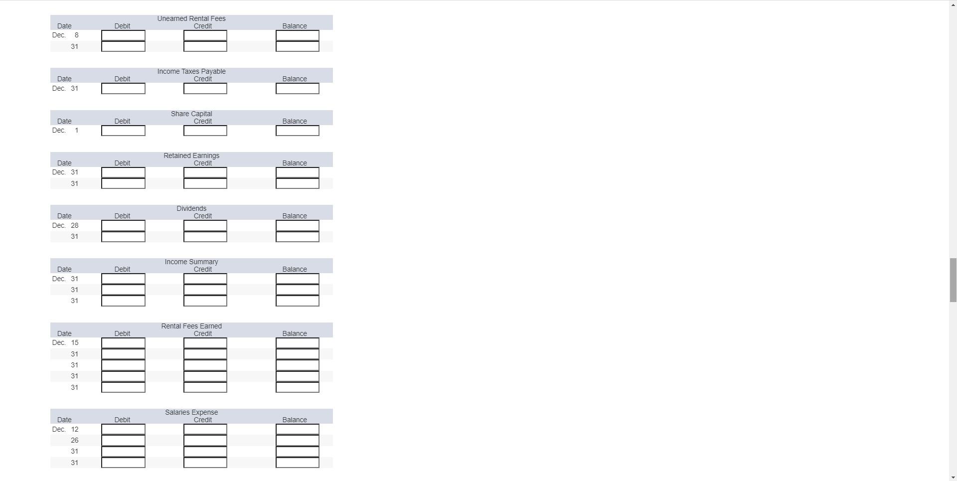 Earnings Dividends Income Summary Rental Fees Earned Salaries Expense Maintenance Expense Utilities