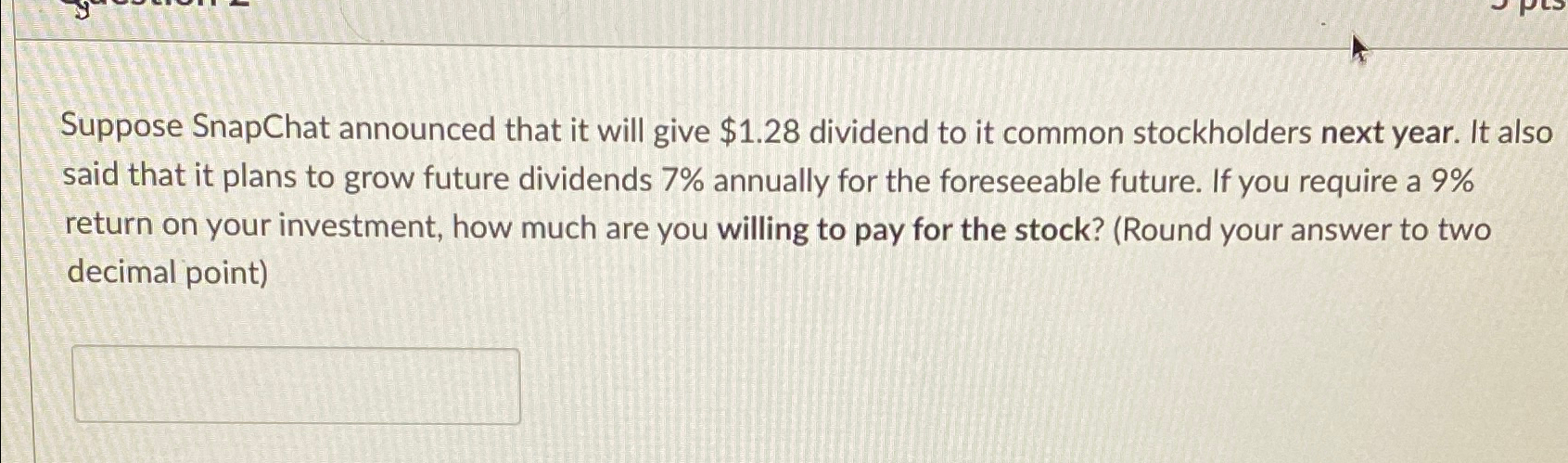 Suppose SnapChat announced that it will give $1.28 dividend to it