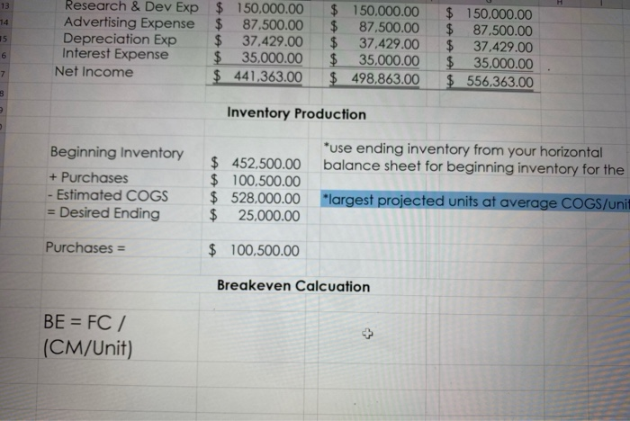 system. I also need help with the breakeven calculation can you go