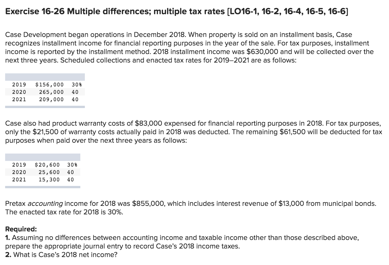 Exercise 16-26 Multiple differences; multiple tax rates (L016-1, 16-2, 16-4, 16-5,