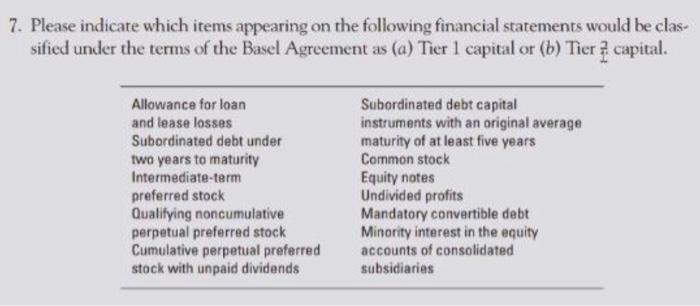  7. Please indicate which items appearing on the following financial statements