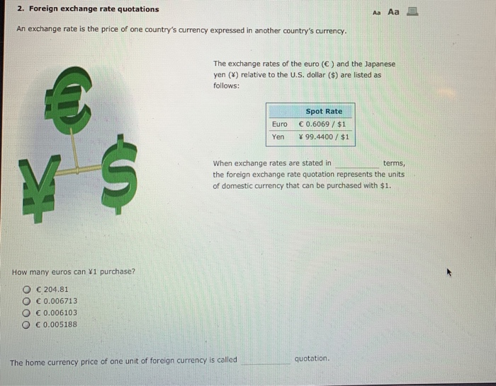 2. Foreign exchange rate quotations Aa Aa E An exchange rate