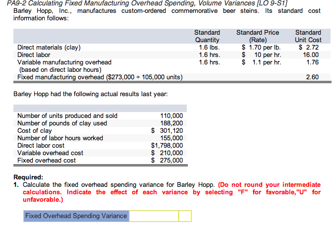 please help 2. Calculate the fixed overhead volume variance for Barley