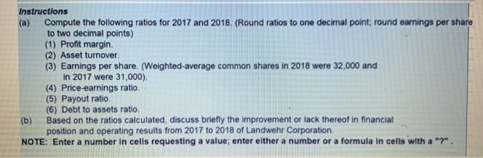 Consolidated balance sheet and income statement data for Landwehr Corporation appear below.