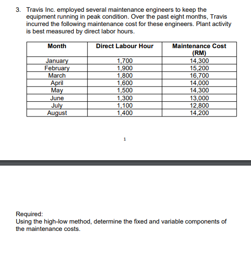  3. Travis Inc. employed several maintenance engineers to keep the equipment