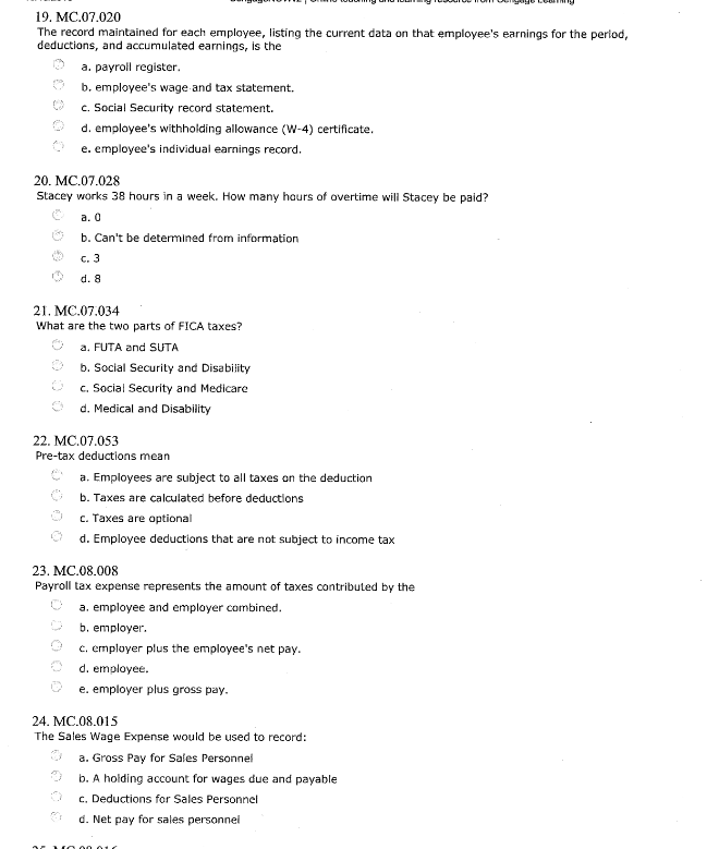  19. MC. 07.020 The record maintained for each employee, listing the