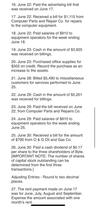 Byte of Accounting, Inc. Transaction Description of transaction 01. June 1: Byte