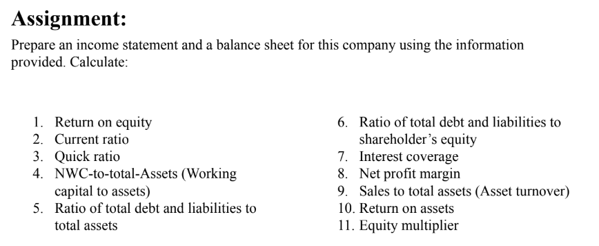  Assignment: Prepare an income statement and a balance sheet for this