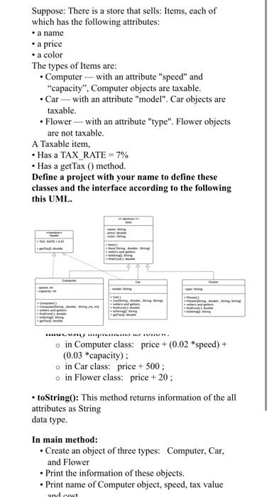 in java Suppose: There is a store that sells: Items, each